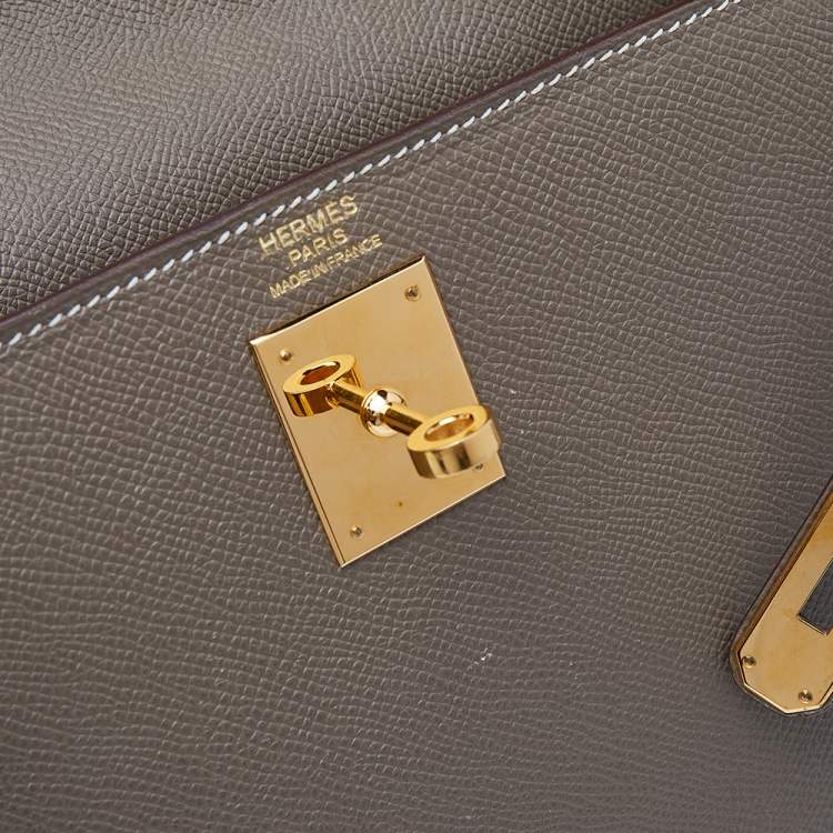 Pre Owned Hermes Etoupe Grey Epsom Leather Gold Hardware Kelly Sellier 32 Bag