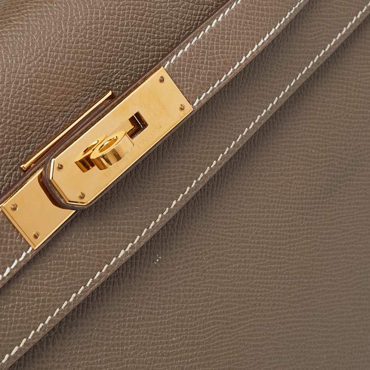 Pre Owned Hermes Etoupe Grey Epsom Leather Gold Hardware Kelly Sellier 32 Bag