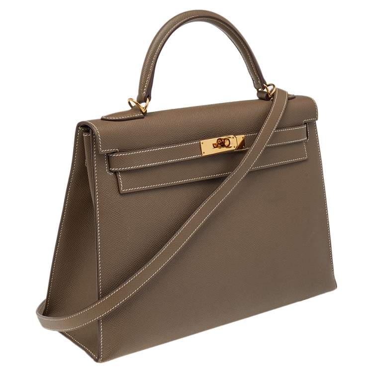Pre Owned Hermes Etoupe Grey Epsom Leather Gold Hardware Kelly Sellier 32 Bag