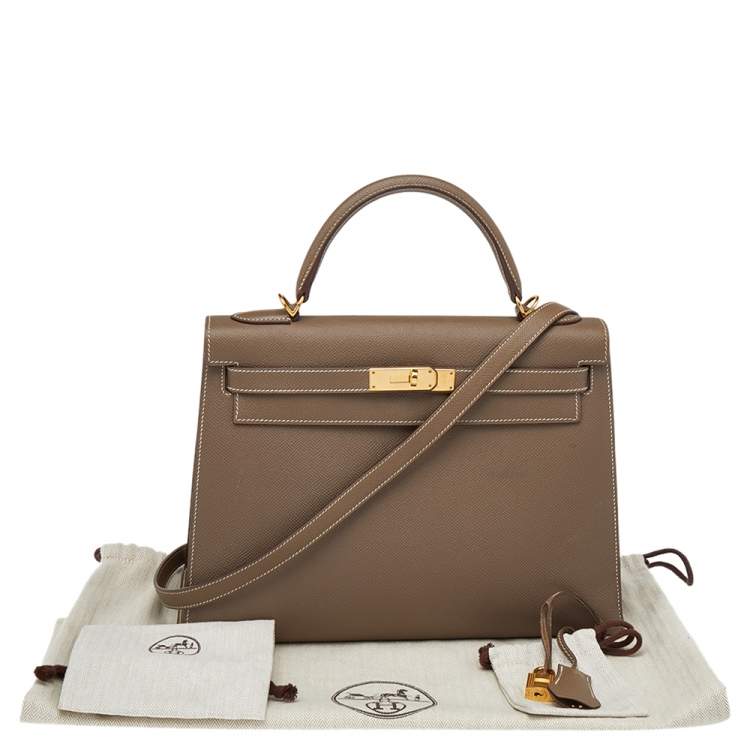 Pre Owned Hermes Etoupe Grey Epsom Leather Gold Hardware Kelly Sellier 32 Bag