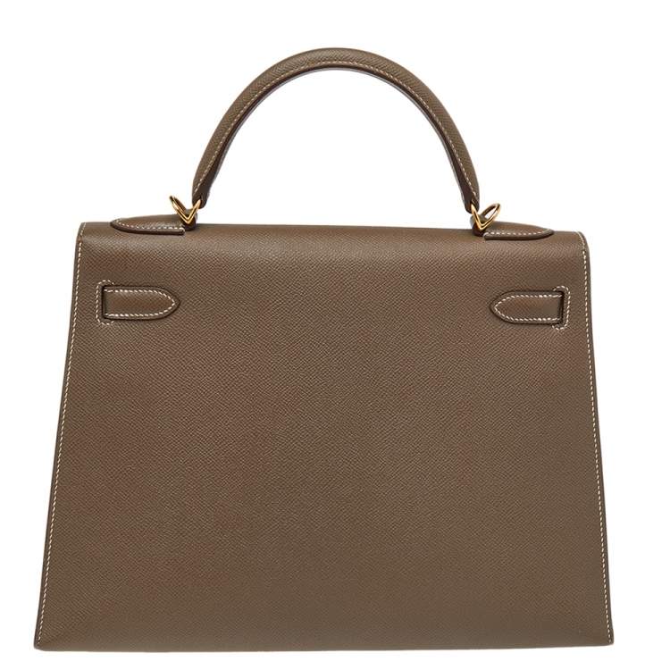 Pre Owned Hermes Etoupe Grey Epsom Leather Gold Hardware Kelly Sellier 32 Bag