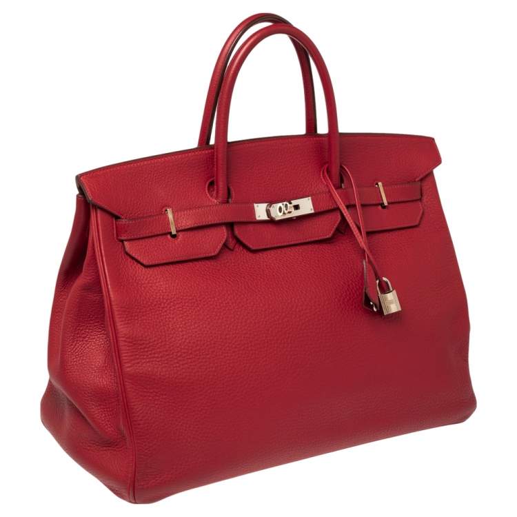 Pre Owned Hermes Rouge Vif Taurillon Clemence Leather Palladium Plated Birkin 40 Bag