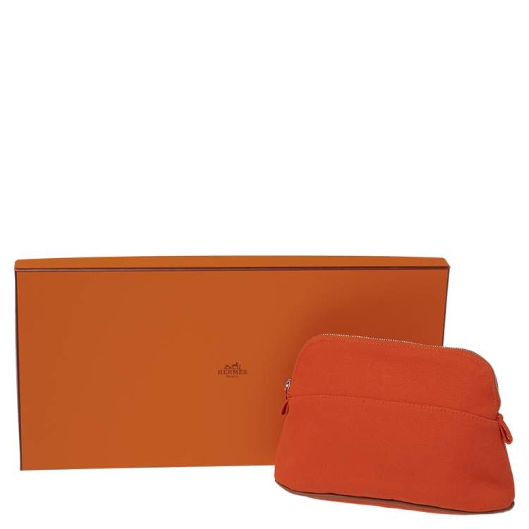 Pre Owned Hermes Orange Feu Canvas Bolide Mini Travel Case