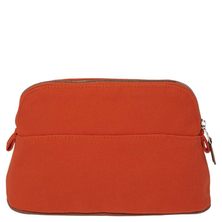 Pre Owned Hermes Orange Feu Canvas Bolide Mini Travel Case