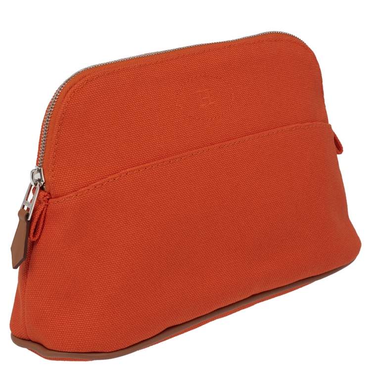Pre Owned Hermes Orange Feu Canvas Bolide Mini Travel Case