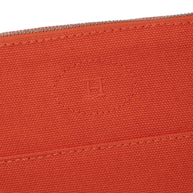 Pre Owned Hermes Orange Feu Canvas Bolide Mini Travel Case