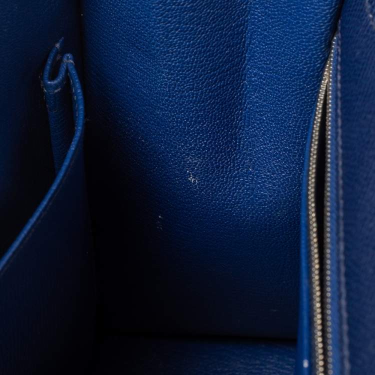 Pre Owned Hermes Blue Saphir Epsom Leather Palladium Plated Kelly Sellier 32 Bag