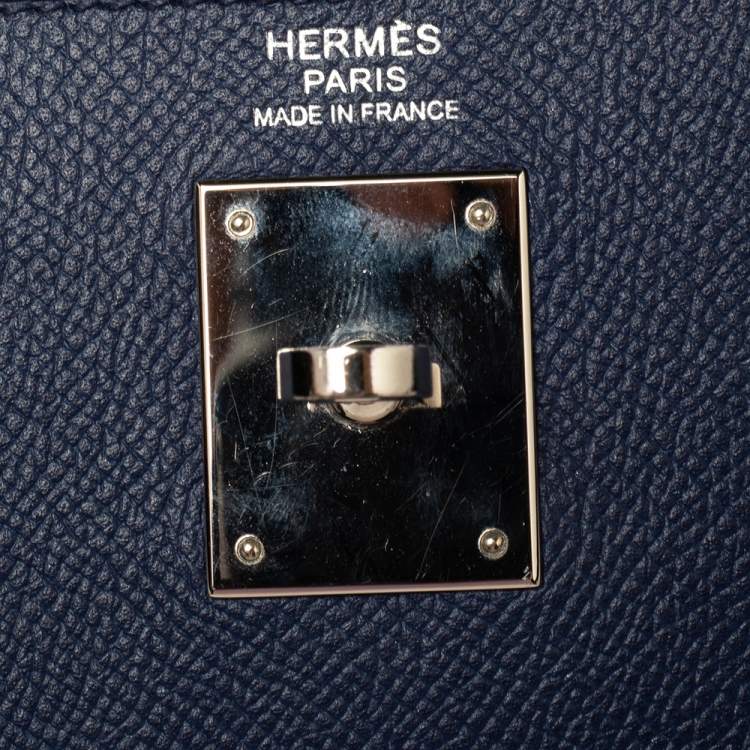 Pre Owned Hermes Blue Saphir Epsom Leather Palladium Plated Kelly Sellier 32 Bag