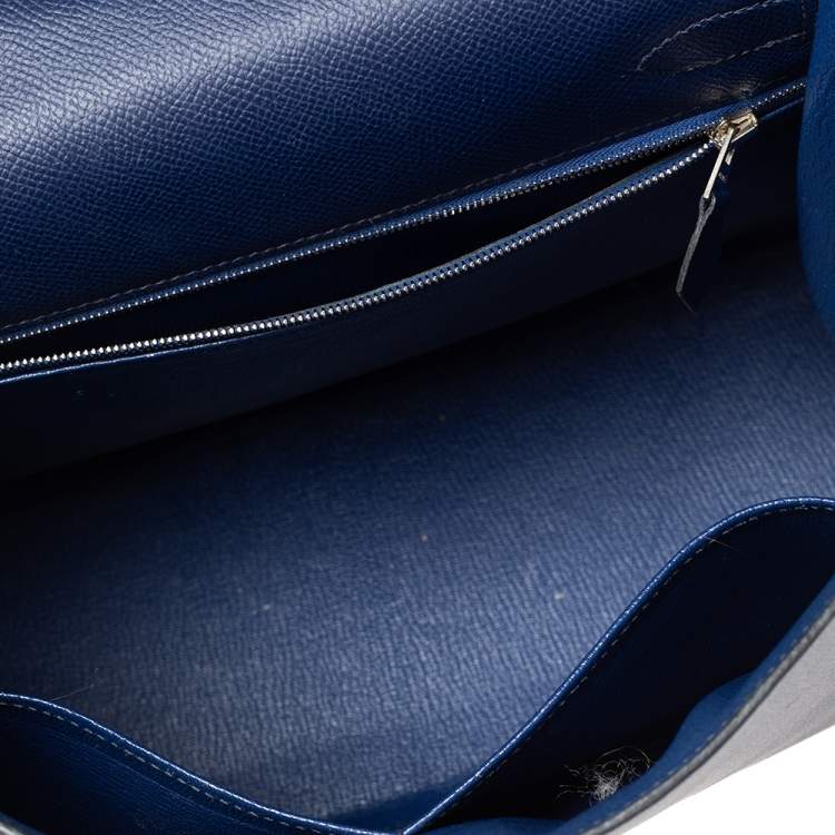 Pre Owned Hermes Blue Saphir Epsom Leather Palladium Plated Kelly Sellier 32 Bag