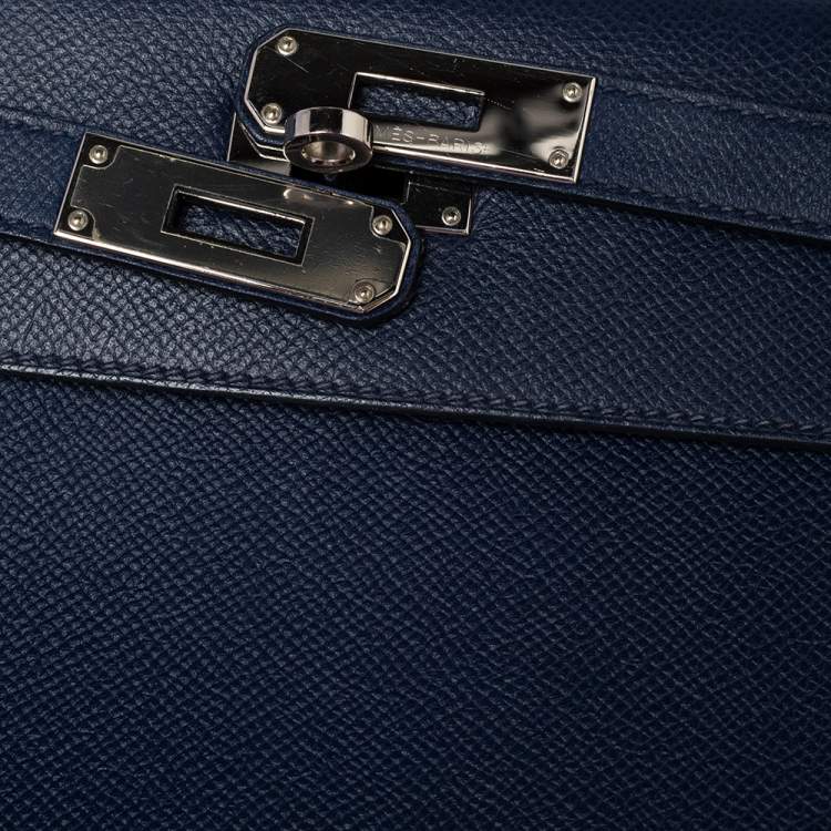 Pre Owned Hermes Blue Saphir Epsom Leather Palladium Plated Kelly Sellier 32 Bag