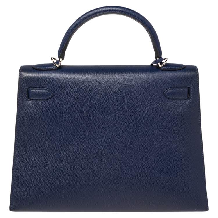 Pre Owned Hermes Blue Saphir Epsom Leather Palladium Plated Kelly Sellier 32 Bag