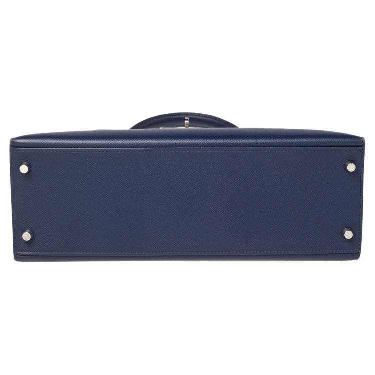Pre Owned Hermes Blue Saphir Epsom Leather Palladium Plated Kelly Sellier 32 Bag