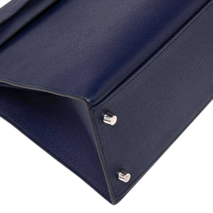 Pre Owned Hermes Blue Saphir Epsom Leather Palladium Plated Kelly Sellier 32 Bag