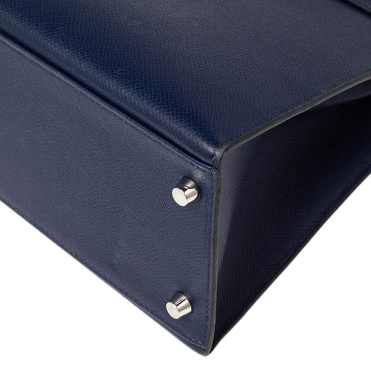 Pre Owned Hermes Blue Saphir Epsom Leather Palladium Plated Kelly Sellier 32 Bag