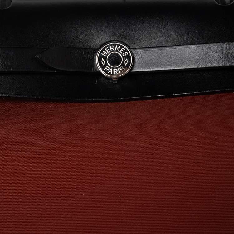 Pre Owned Hermes Noir/Rouge H Canvas and Leather Herbag Zip 31 Bag