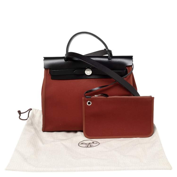Pre Owned Hermes Noir/Rouge H Canvas and Leather Herbag Zip 31 Bag