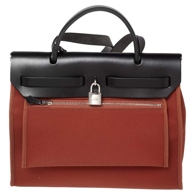Pre Owned Hermes Noir/Rouge H Canvas and Leather Herbag Zip 31 Bag