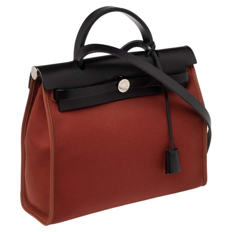 Pre Owned Hermes Noir/Rouge H Canvas and Leather Herbag Zip 31 Bag