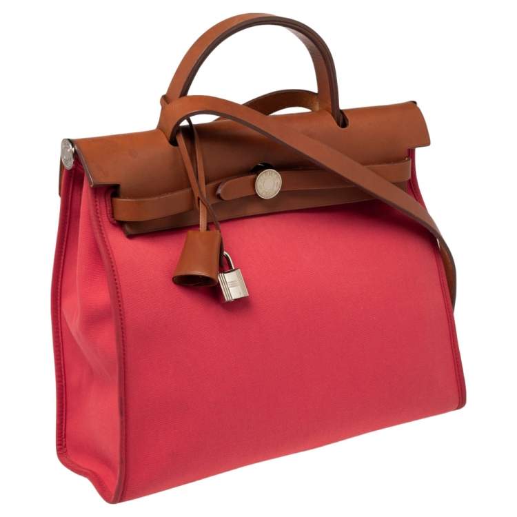 Pre Owned Hermes Bougainvillea/Fauve Canvas and Leather Herbag Zip 31 Bag
