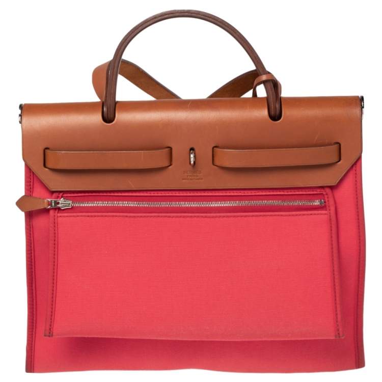 Pre Owned Hermes Bougainvillea/Fauve Canvas and Leather Herbag Zip 31 Bag