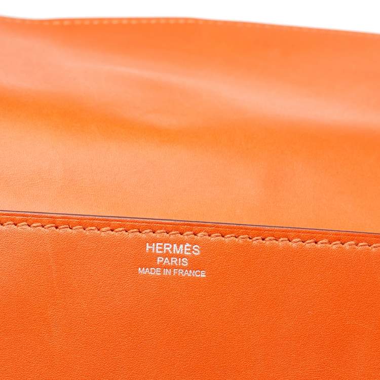 Pre Owned Hermes Orange Box Leather Medor 29 Clutch