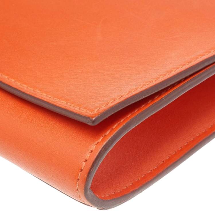 Pre Owned Hermes Orange Box Leather Medor 29 Clutch