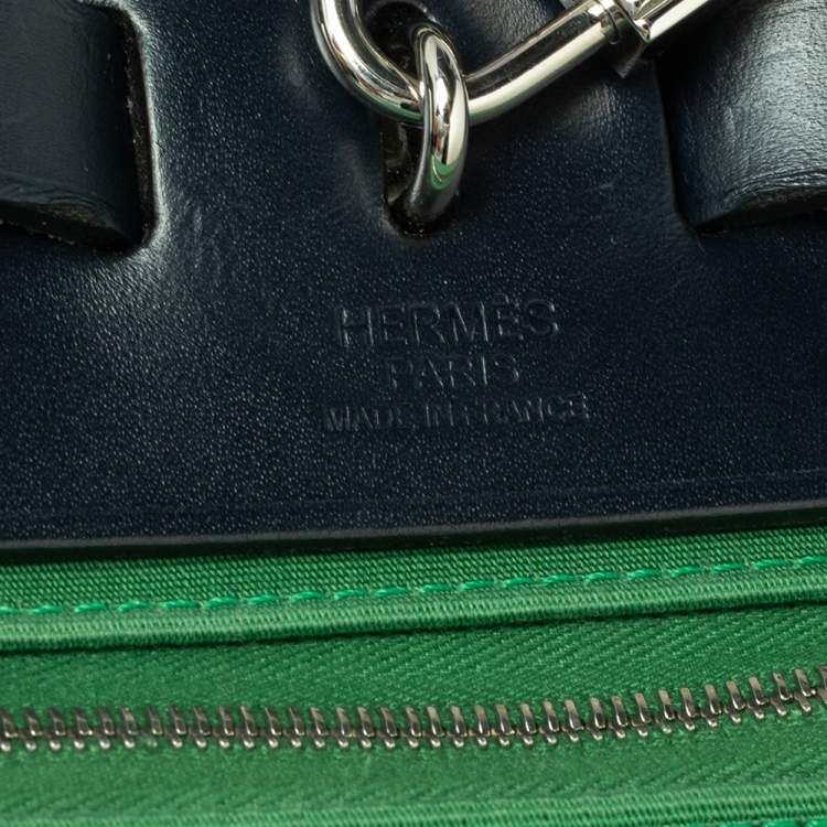 Pre Owned Hermes Bamboo/Bleu Indigo Canvas and Leather Herbag Zip 31 Bag
