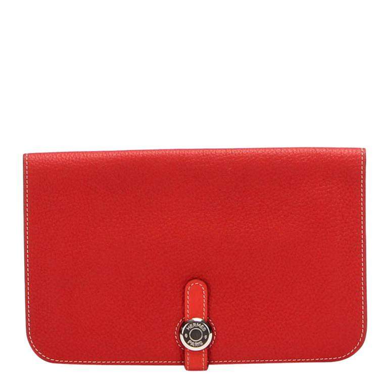 hermes red leather wallet