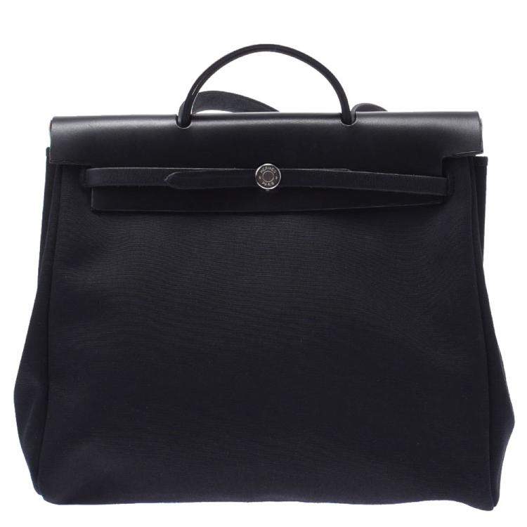 Pre Owned Hermes Black Toile Canvas Herbag MM Shoulder Bag