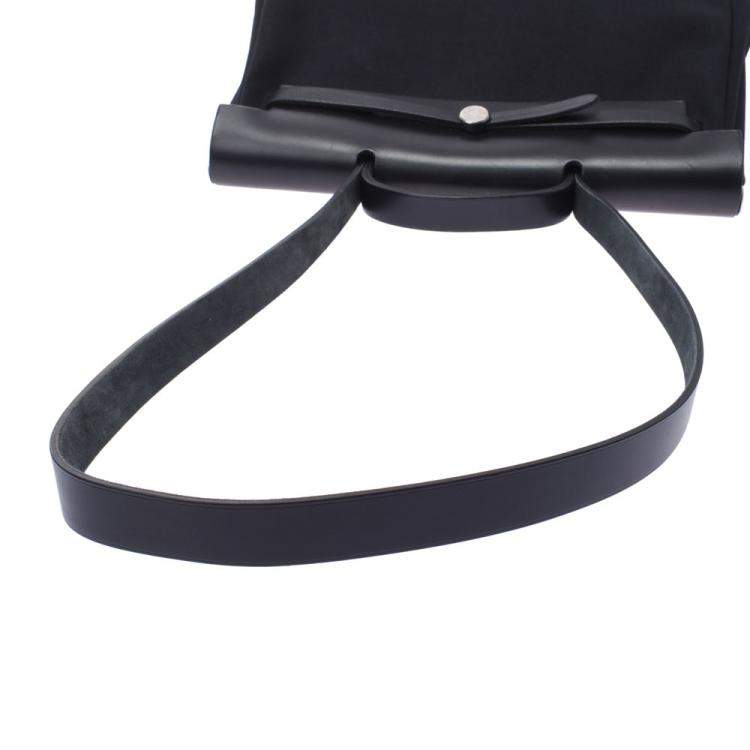 Pre Owned Hermes Black Toile Canvas Herbag MM Shoulder Bag