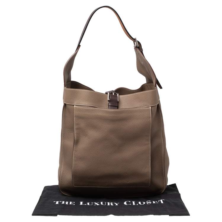 Pre Owned Hermes Etoupe Clemence Leather Palladium Hardware Marwari GM Bag