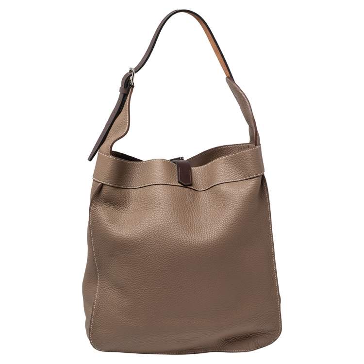 Pre Owned Hermes Etoupe Clemence Leather Palladium Hardware Marwari GM Bag