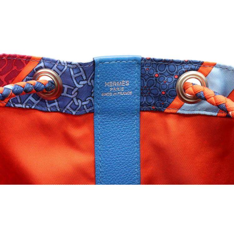 Pre Owned Hermes Blue Leather Silk Soi Cool Backpack