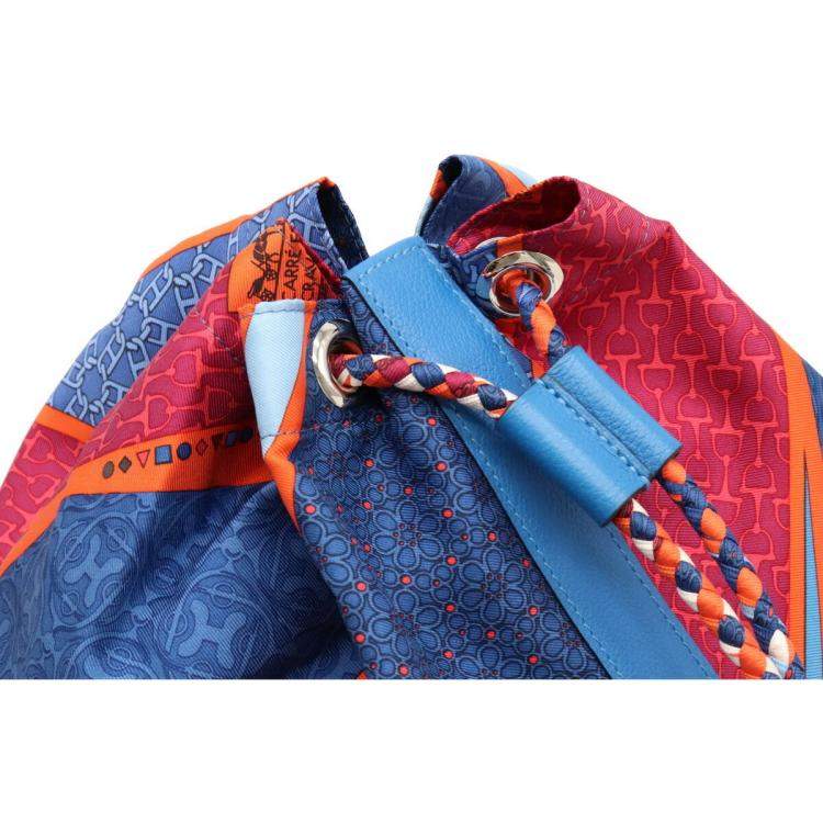 Pre Owned Hermes Blue Leather Silk Soi Cool Backpack
