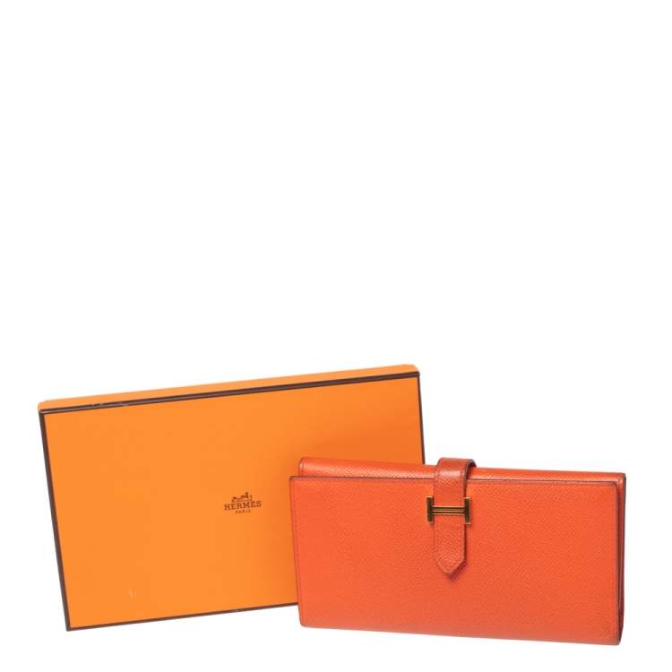 Pre Owned Hermes Feu Epsom Leather Bearn Tri-Fold Wallet