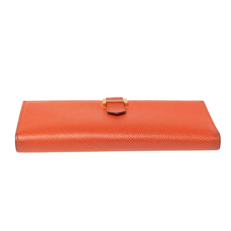 Pre Owned Hermes Feu Epsom Leather Bearn Tri-Fold Wallet