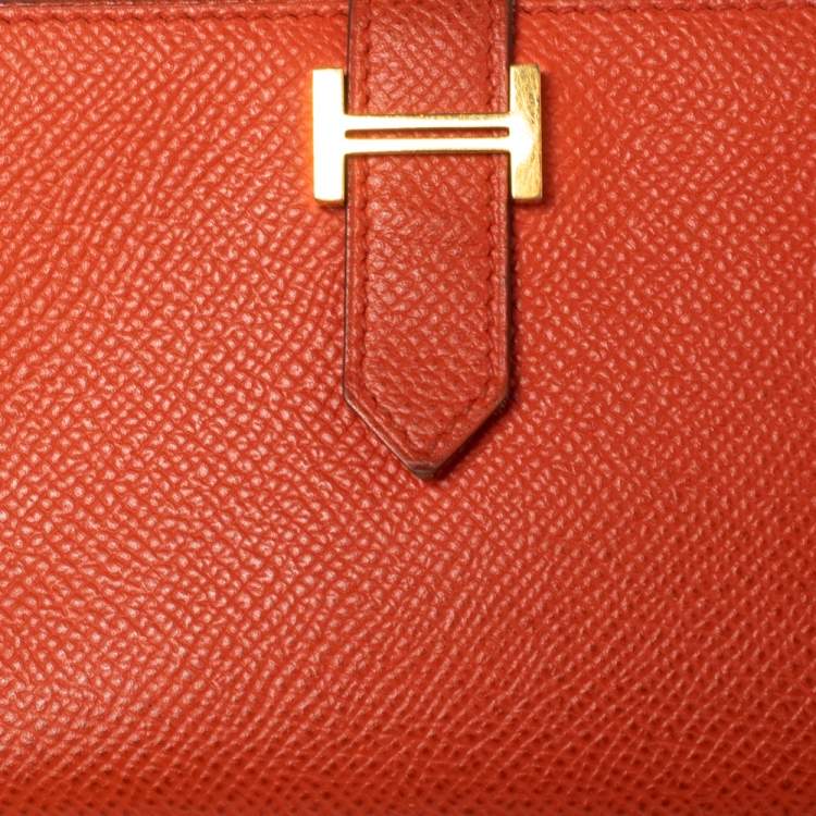 Pre Owned Hermes Feu Epsom Leather Bearn Tri-Fold Wallet