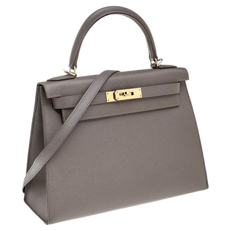 Pre Owned Hermes Etain Epsom Leather Gold Finish Kelly Sellier 28 Bag