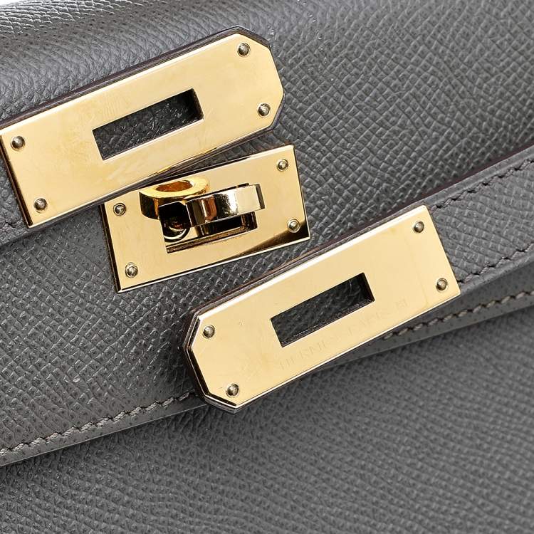Pre Owned Hermes Etain Epsom Leather Gold Finish Kelly Sellier 28 Bag