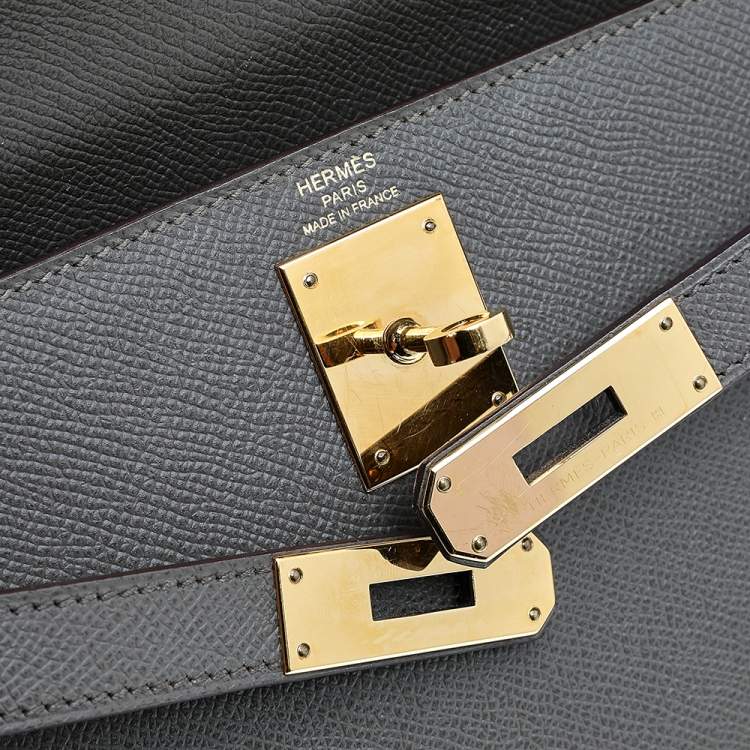 Pre Owned Hermes Etain Epsom Leather Gold Finish Kelly Sellier 28 Bag