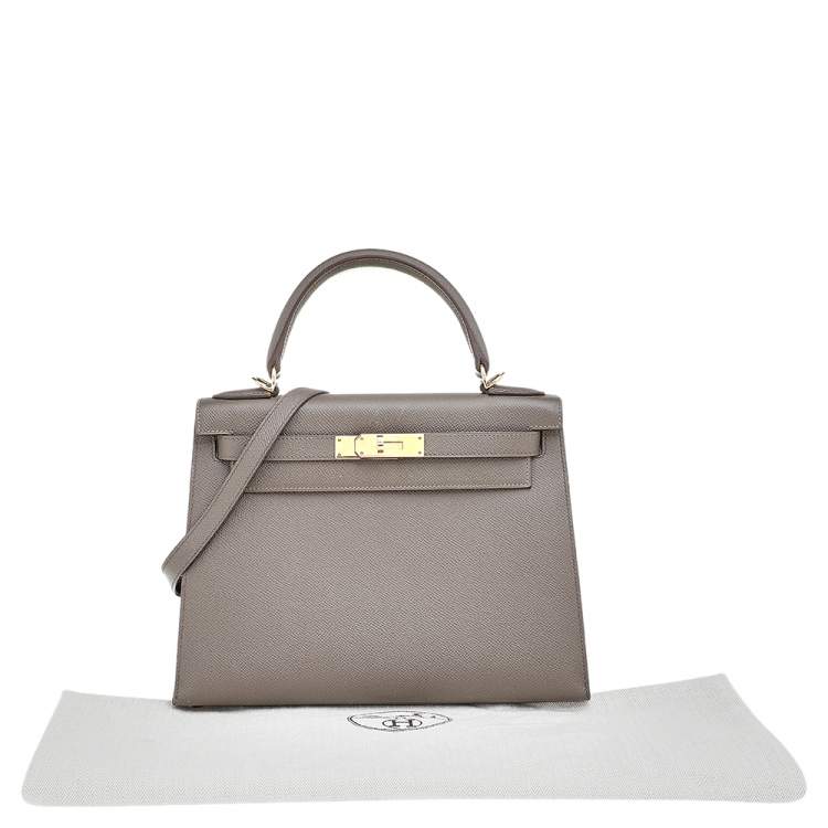 Pre Owned Hermes Etain Epsom Leather Gold Finish Kelly Sellier 28 Bag