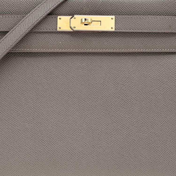 Pre Owned Hermes Etain Epsom Leather Gold Finish Kelly Sellier 28 Bag