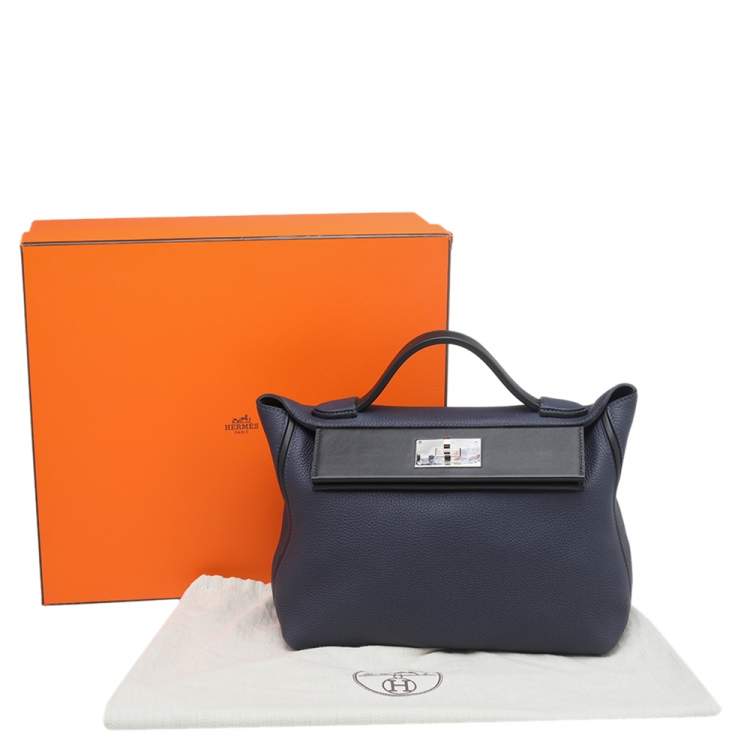 مملوكة مسبقًا Hermes Bleu Nuit/Black Swift Togo Leather Palladium Plated 24/24 29 Bag