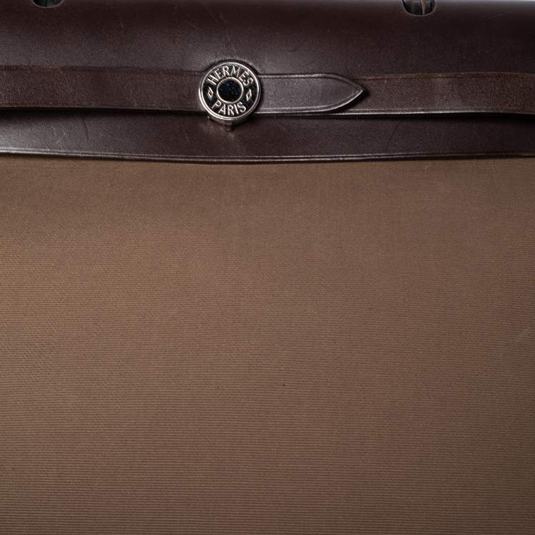 Pre Owned Hermes Etoupe/Ebene Canvas and Leather Herbag Zip 31 Bag