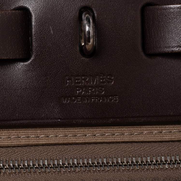 Pre Owned Hermes Etoupe/Ebene Canvas and Leather Herbag Zip 31 Bag