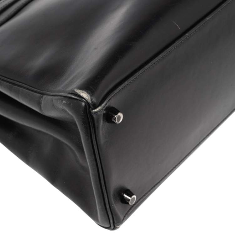 Pre Owned Hermes Black Box Leather Black Hardware So Black Kelly Retourne 35 Bag