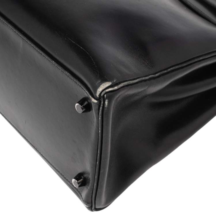 Pre Owned Hermes Black Box Leather Black Hardware So Black Kelly Retourne 35 Bag