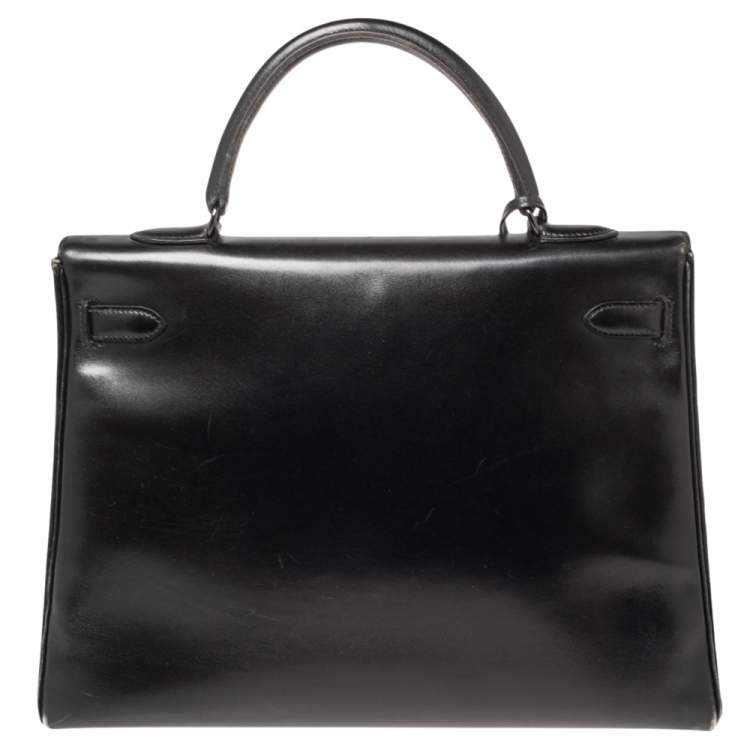 Pre Owned Hermes Black Box Leather Black Hardware So Black Kelly Retourne 35 Bag