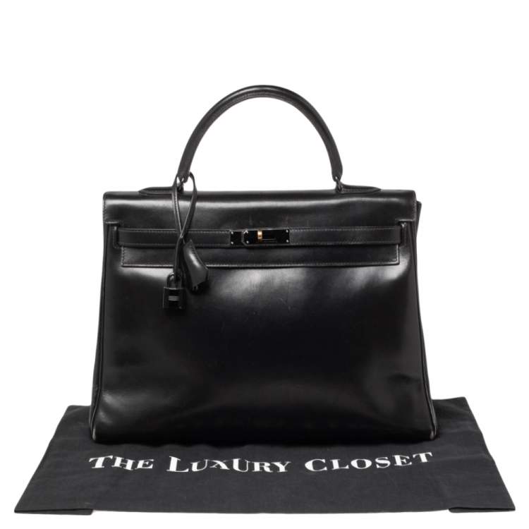 Pre Owned Hermes Black Box Leather Black Hardware So Black Kelly Retourne 35 Bag