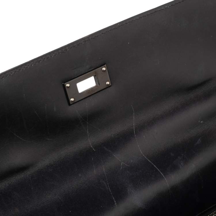 Pre Owned Hermes Black Box Leather Black Hardware So Black Kelly Retourne 35 Bag